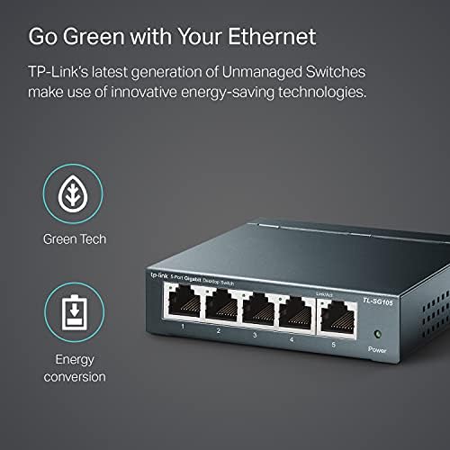 מתג רשת TP-Link 5 יציאה Gigabit Ethernet מתג | מפצל אתרנט | מתכת יציבה עם יציאות מוגנות | אחריות לזמן